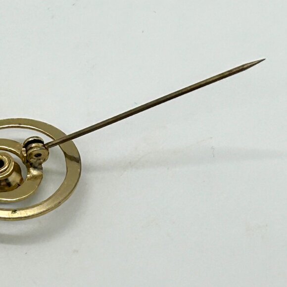 Vintage Gold-Tone Brooch With Aqua Blue Rhinestones & Dangle Chains 1950-60s - Picture 6 of 9